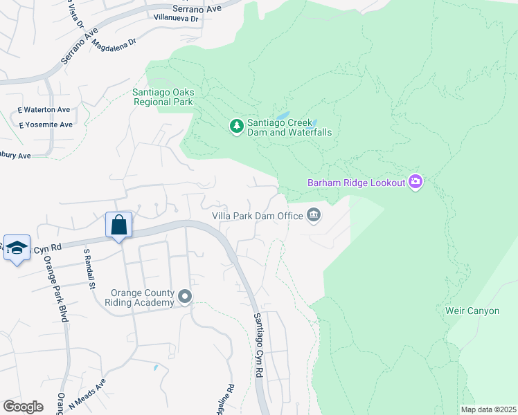 map of restaurants, bars, coffee shops, grocery stores, and more near 7634 East Diane Drive in Orange