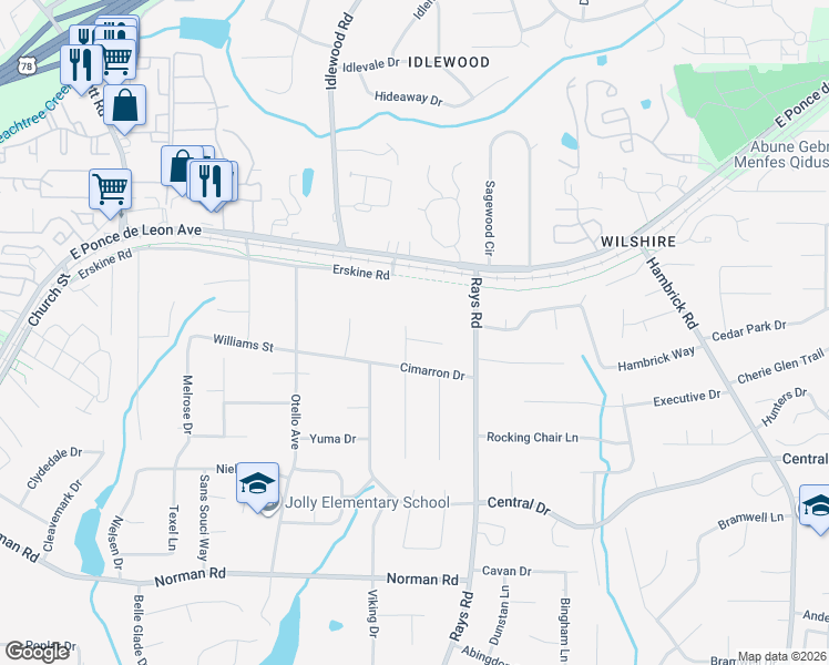 map of restaurants, bars, coffee shops, grocery stores, and more near 4128 Oakmont Court in Clarkston