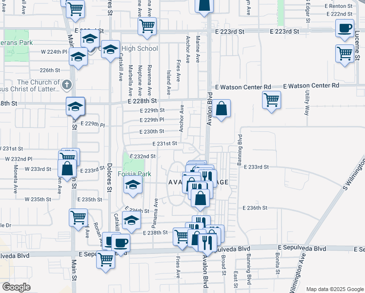 map of restaurants, bars, coffee shops, grocery stores, and more near 460 East 231st Street in Carson
