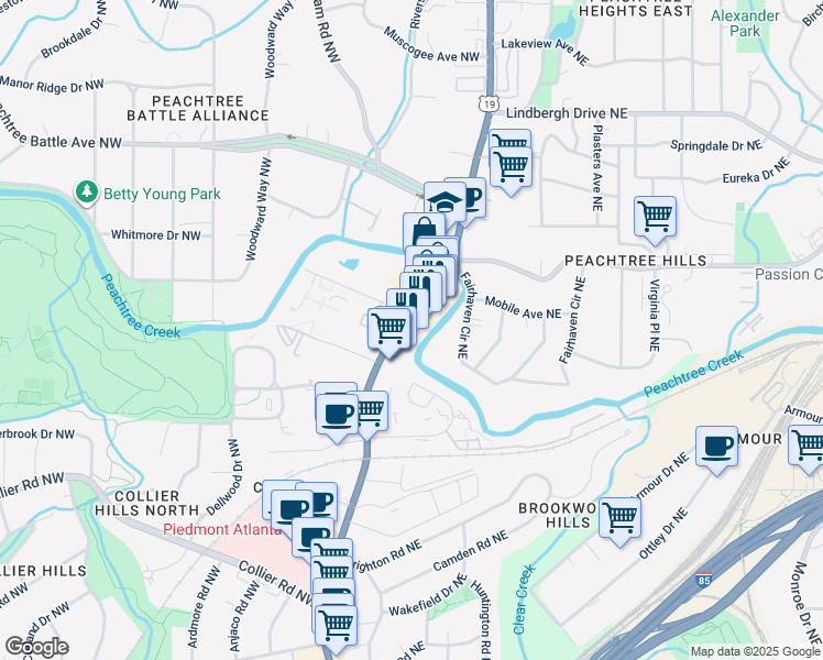 map of restaurants, bars, coffee shops, grocery stores, and more near 2255 Peachtree Road in Atlanta