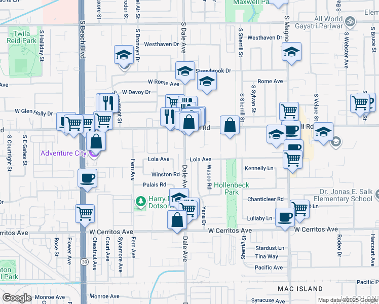 map of restaurants, bars, coffee shops, grocery stores, and more near 1230 South Dale Avenue in Anaheim