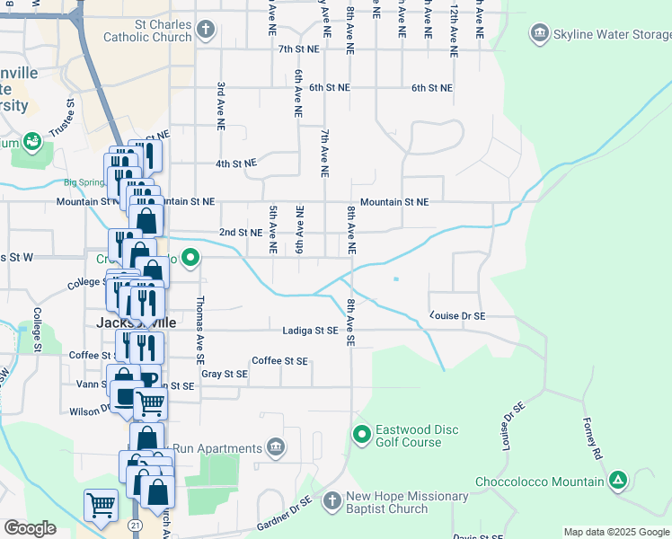 map of restaurants, bars, coffee shops, grocery stores, and more near 805 Francis Street East in Jacksonville