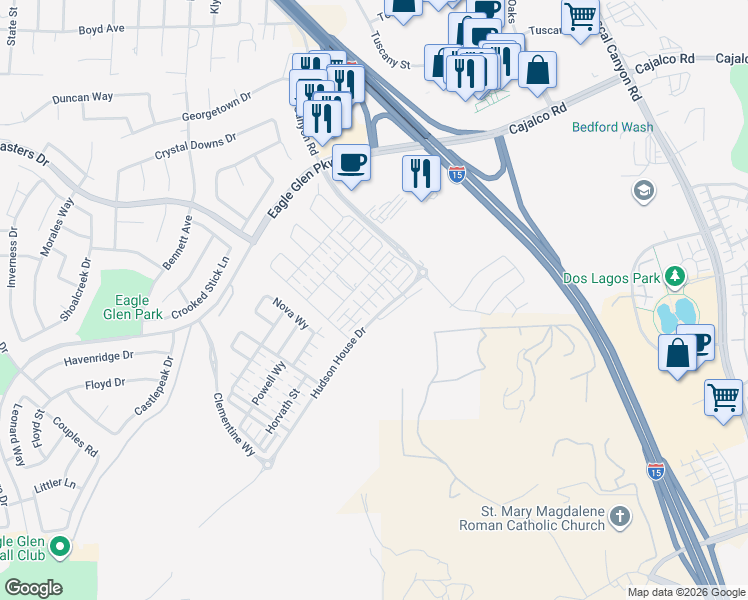 map of restaurants, bars, coffee shops, grocery stores, and more near in Corona
