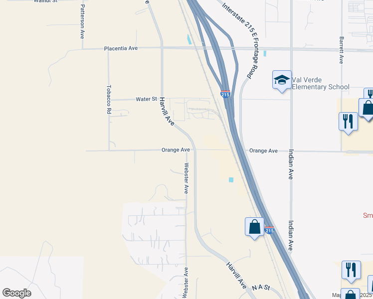 map of restaurants, bars, coffee shops, grocery stores, and more near Webster Avenue in Perris