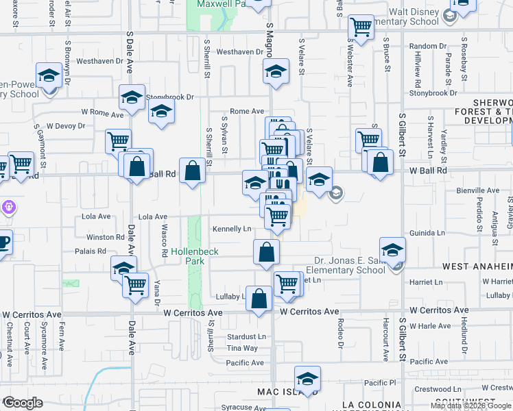map of restaurants, bars, coffee shops, grocery stores, and more near 1239 S Magnolia Ave in Anaheim