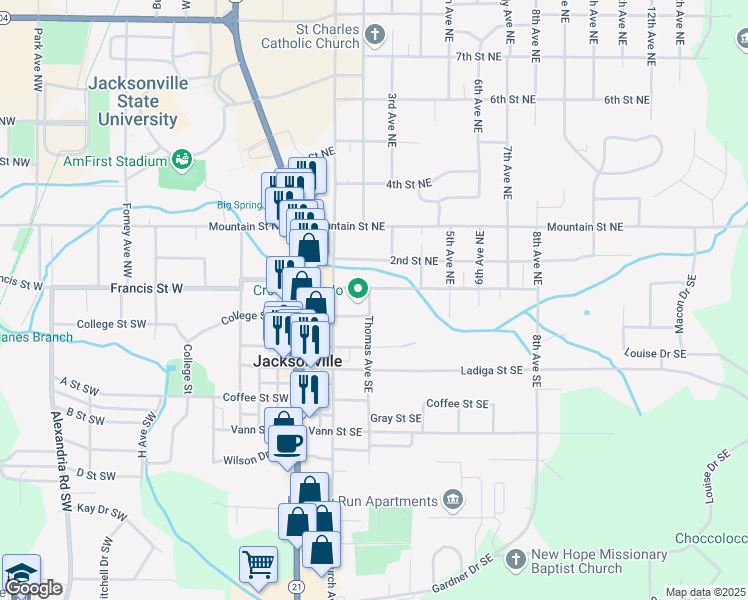 map of restaurants, bars, coffee shops, grocery stores, and more near 305 Francis Street East in Jacksonville