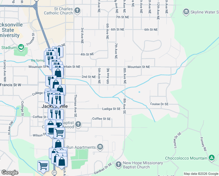 map of restaurants, bars, coffee shops, grocery stores, and more near 701 Francis Street East in Jacksonville