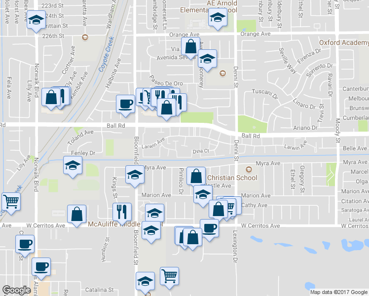 map of restaurants, bars, coffee shops, grocery stores, and more near 4177 Elizabeth Court in Cypress