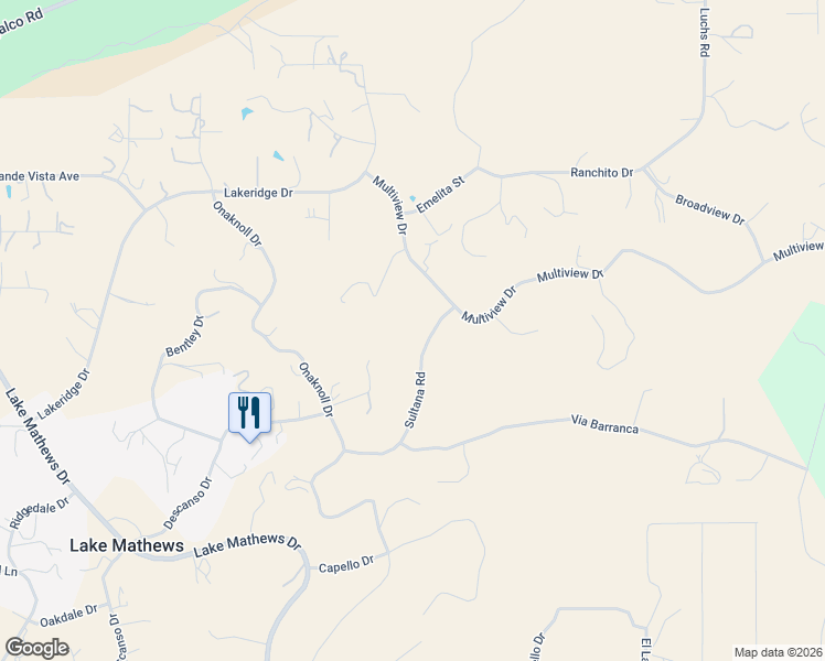 map of restaurants, bars, coffee shops, grocery stores, and more near 20915 Sultana Road in Perris