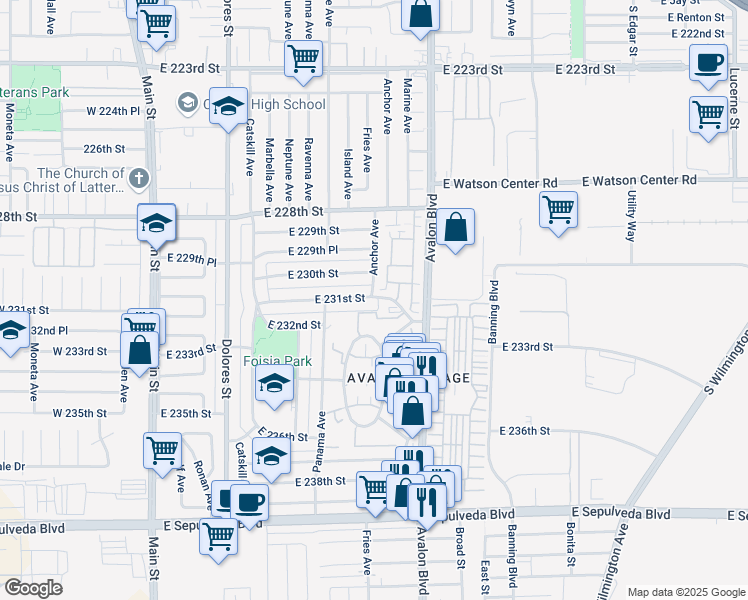map of restaurants, bars, coffee shops, grocery stores, and more near 460 East 231st Street in Carson