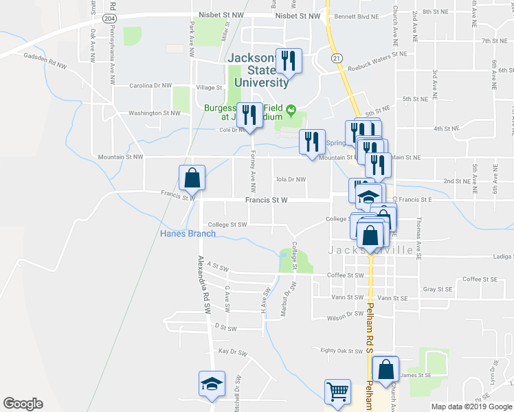 map of restaurants, bars, coffee shops, grocery stores, and more near 608 Francis Street West in Jacksonville