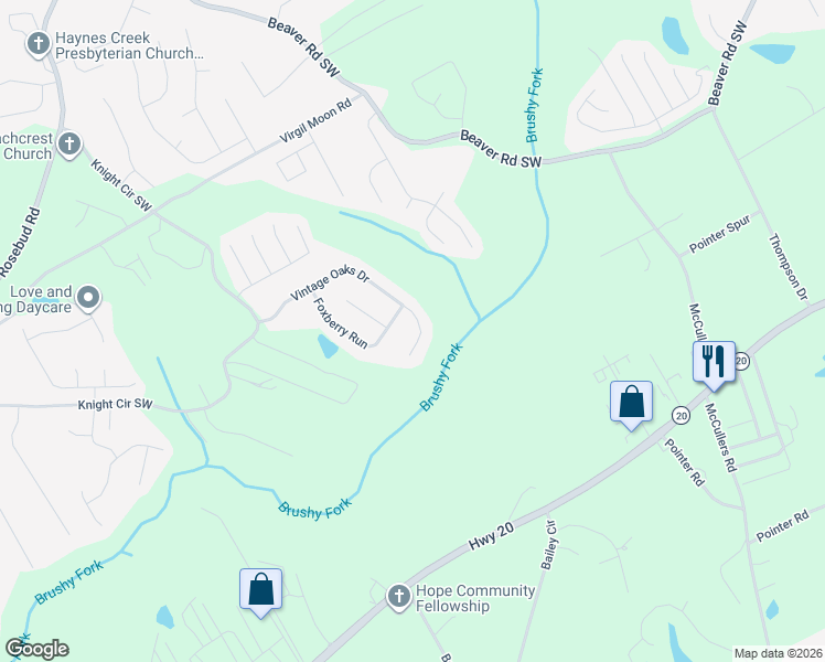 map of restaurants, bars, coffee shops, grocery stores, and more near 4306 Foxberry Run in Loganville