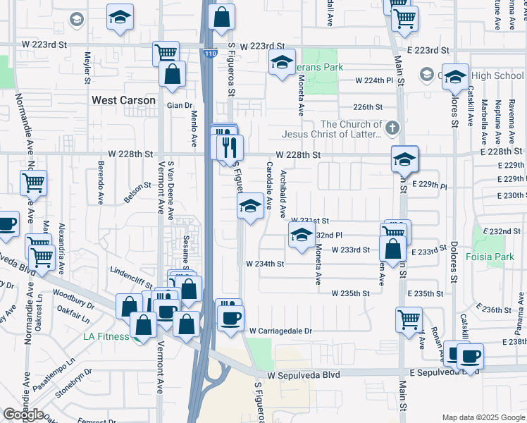 map of restaurants, bars, coffee shops, grocery stores, and more near 408 West Martinshire Street in Carson