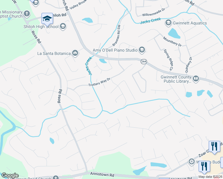 map of restaurants, bars, coffee shops, grocery stores, and more near 4205 Bridlegate Way in Snellville
