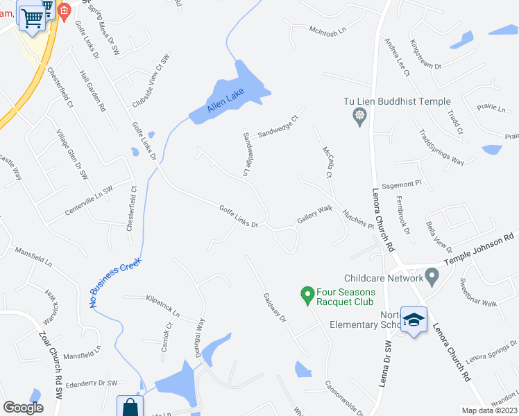 map of restaurants, bars, coffee shops, grocery stores, and more near 3690 Golfe Links Drive in Snellville