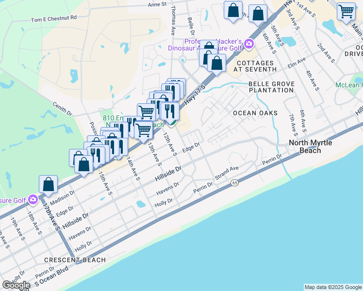 map of restaurants, bars, coffee shops, grocery stores, and more near 703 11th Avenue South in North Myrtle Beach