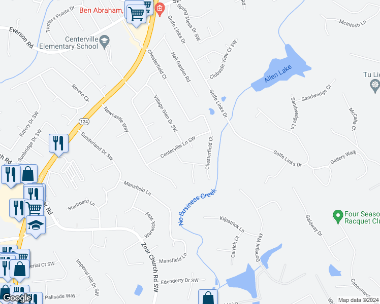 map of restaurants, bars, coffee shops, grocery stores, and more near 3335 Kendal Court Southwest in Snellville