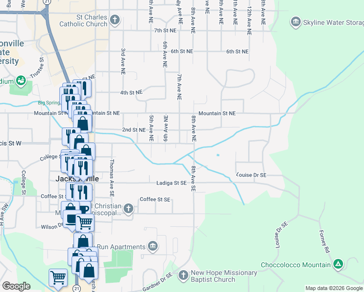 map of restaurants, bars, coffee shops, grocery stores, and more near 805 Francis Street East in Jacksonville