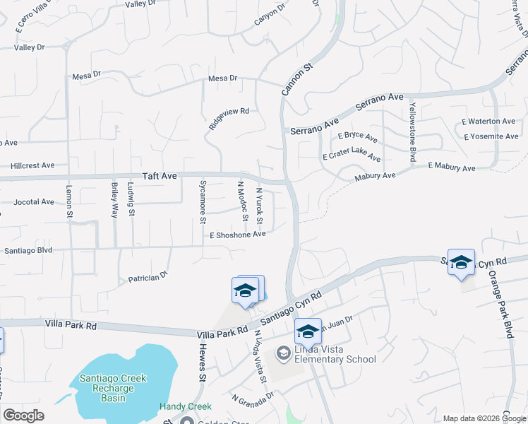 map of restaurants, bars, coffee shops, grocery stores, and more near 1681 North Chumash Street in Orange