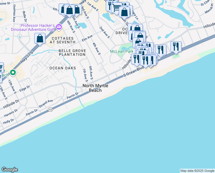 map of restaurants, bars, coffee shops, grocery stores, and more near in North Myrtle Beach