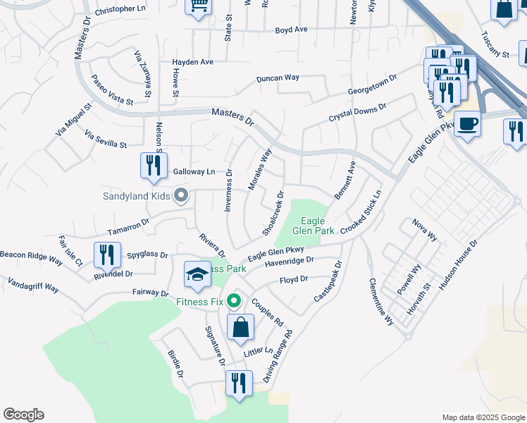 map of restaurants, bars, coffee shops, grocery stores, and more near 1872 Plainfield Way in Corona