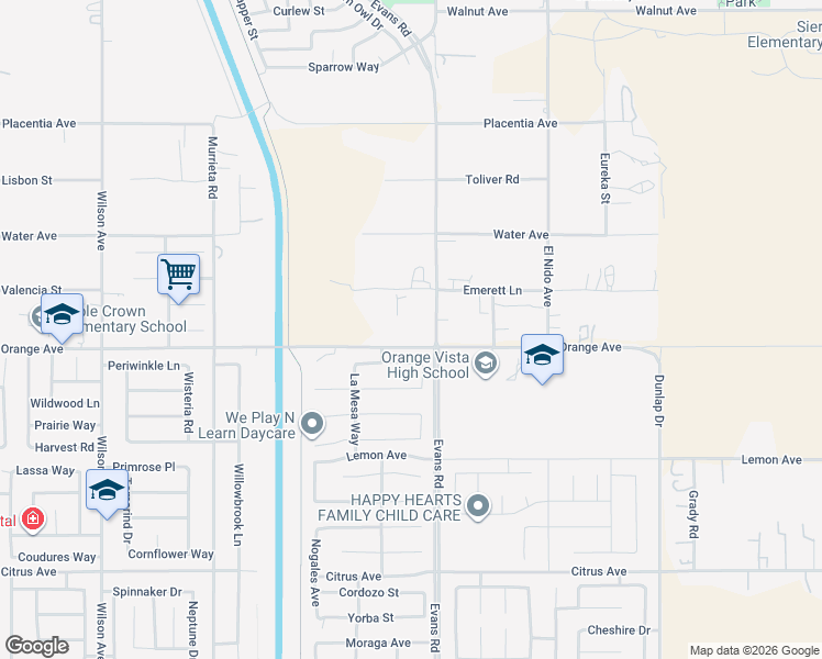 map of restaurants, bars, coffee shops, grocery stores, and more near 2 North Perris Boulevard in Perris