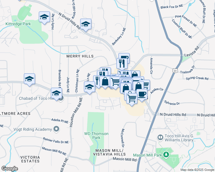 map of restaurants, bars, coffee shops, grocery stores, and more near 2897 Lavista Road Northeast in Atlanta