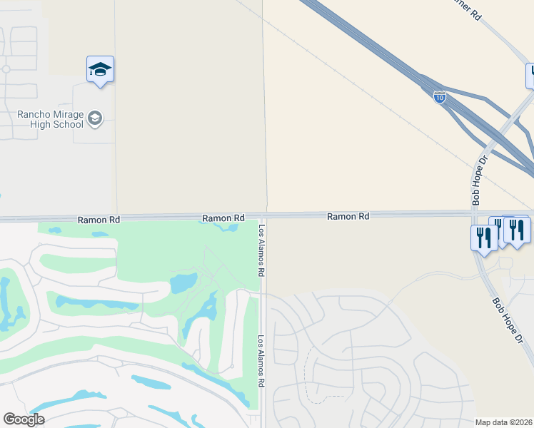 map of restaurants, bars, coffee shops, grocery stores, and more near Ramon Road in Rancho Mirage