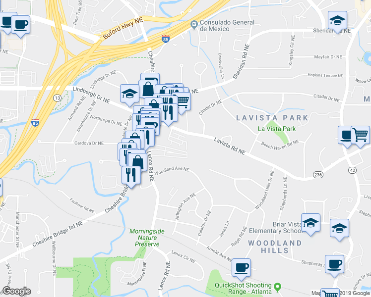 map of restaurants, bars, coffee shops, grocery stores, and more near 2252 Lavista Square Northeast in Atlanta