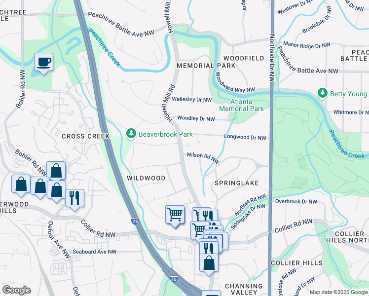map of restaurants, bars, coffee shops, grocery stores, and more near in Atlanta