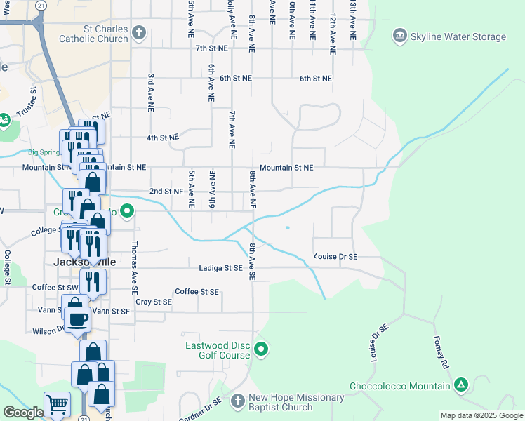 map of restaurants, bars, coffee shops, grocery stores, and more near 101 8th Avenue Northeast in Jacksonville