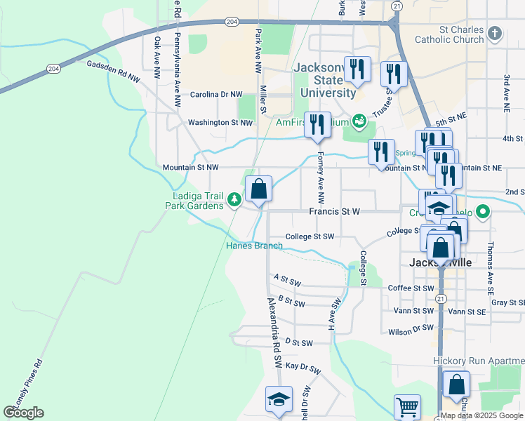 map of restaurants, bars, coffee shops, grocery stores, and more near 956 Francis Street West in Jacksonville