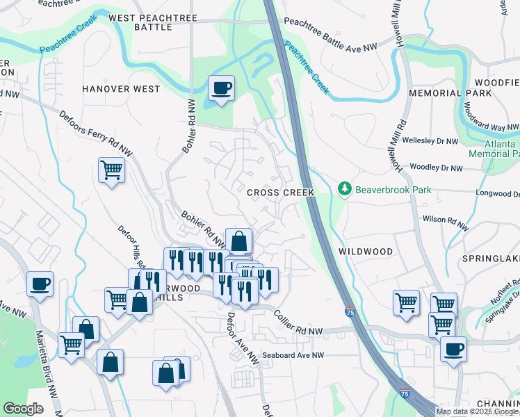 map of restaurants, bars, coffee shops, grocery stores, and more near 139 Maison Place Northwest in Atlanta