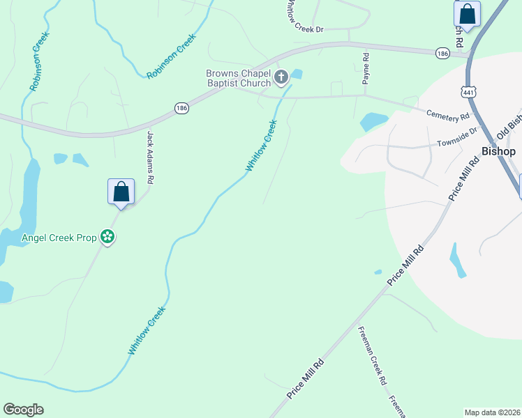 map of restaurants, bars, coffee shops, grocery stores, and more near 1321 Cemetery Road in Bishop