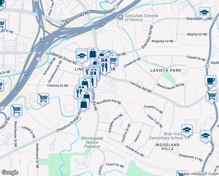 map of restaurants, bars, coffee shops, grocery stores, and more near 2252 Lavista Square Northeast in Atlanta
