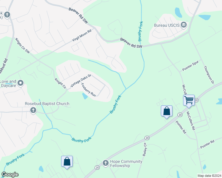 map of restaurants, bars, coffee shops, grocery stores, and more near 2041 Vintage Oaks Drive in Loganville