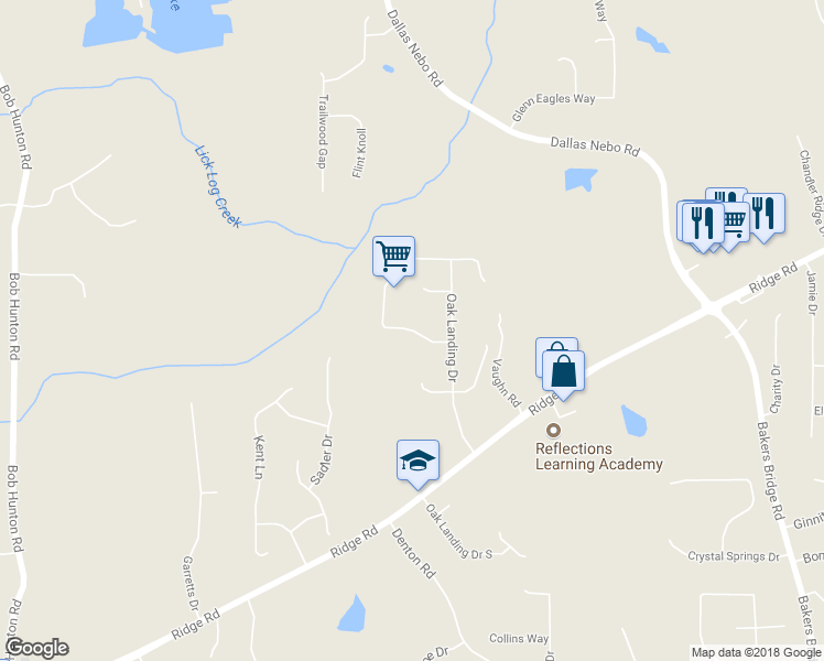 map of restaurants, bars, coffee shops, grocery stores, and more near 96 Oak Landing Circle in Douglasville