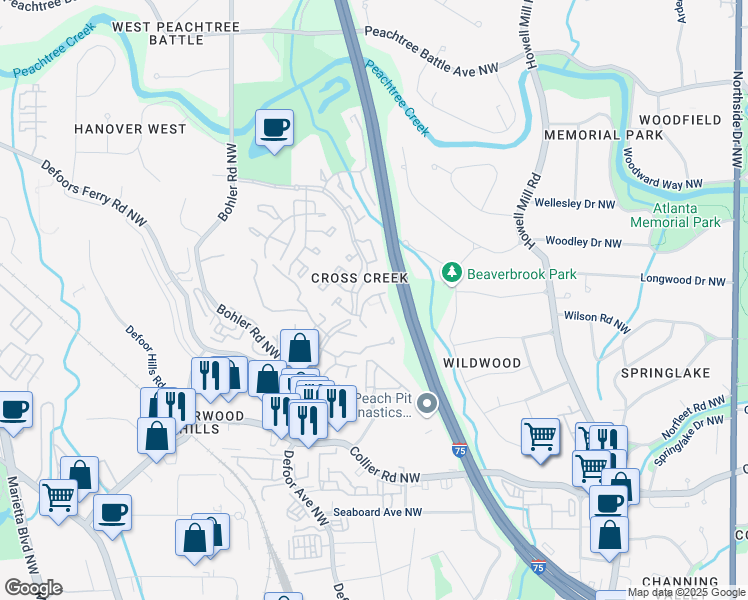 map of restaurants, bars, coffee shops, grocery stores, and more near 226 Triumph Drive Northwest in Atlanta