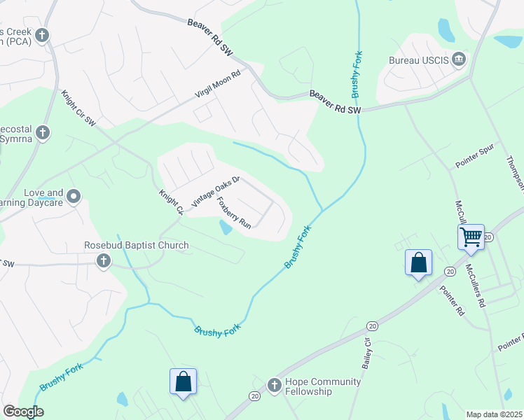 map of restaurants, bars, coffee shops, grocery stores, and more near 1633 Annie Love Way in Loganville