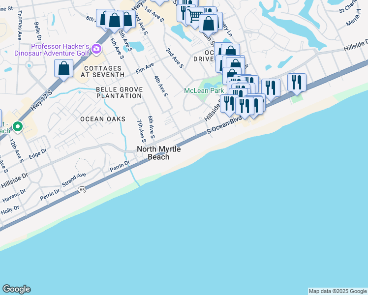 map of restaurants, bars, coffee shops, grocery stores, and more near in North Myrtle Beach