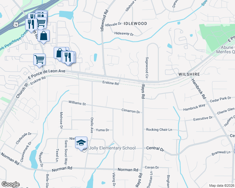 map of restaurants, bars, coffee shops, grocery stores, and more near 4128 Oakmont Court in Clarkston