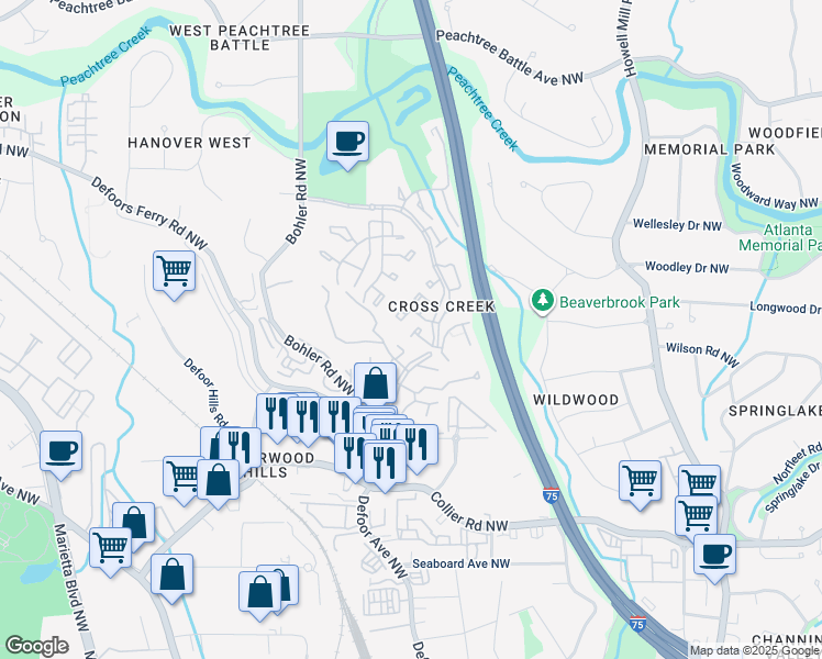map of restaurants, bars, coffee shops, grocery stores, and more near 138 Maison Place Northwest in Atlanta