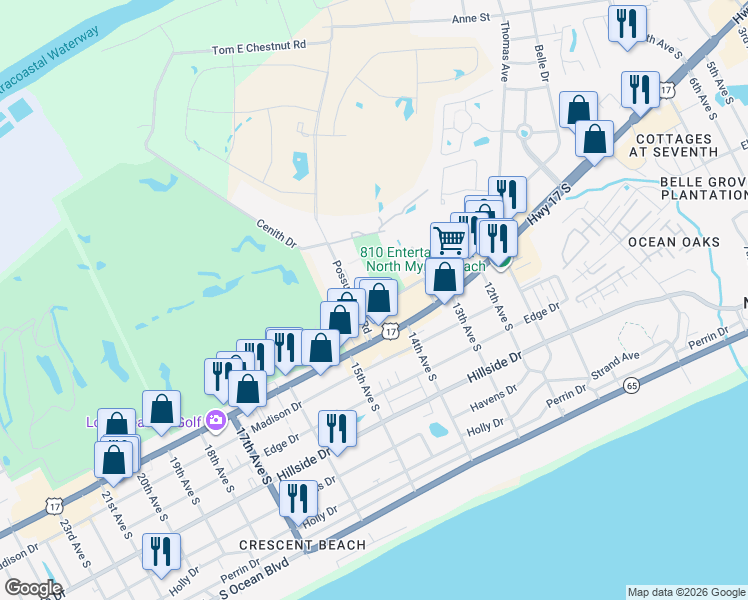 map of restaurants, bars, coffee shops, grocery stores, and more near 1434 U.S. 17 in North Myrtle Beach
