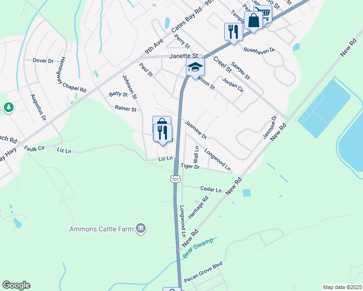map of restaurants, bars, coffee shops, grocery stores, and more near 3306 Longwood Lane in Conway
