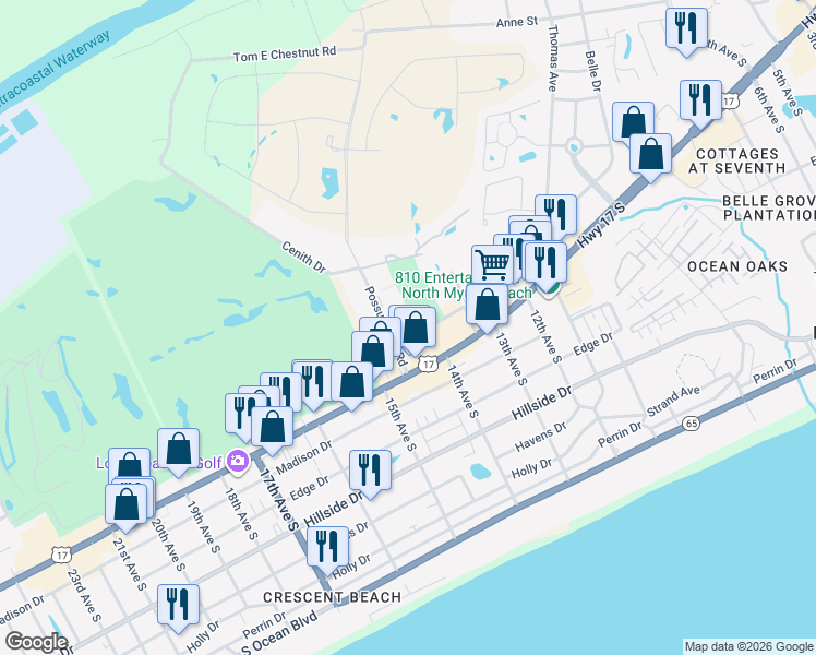 map of restaurants, bars, coffee shops, grocery stores, and more near 1434 U.S. 17 in North Myrtle Beach