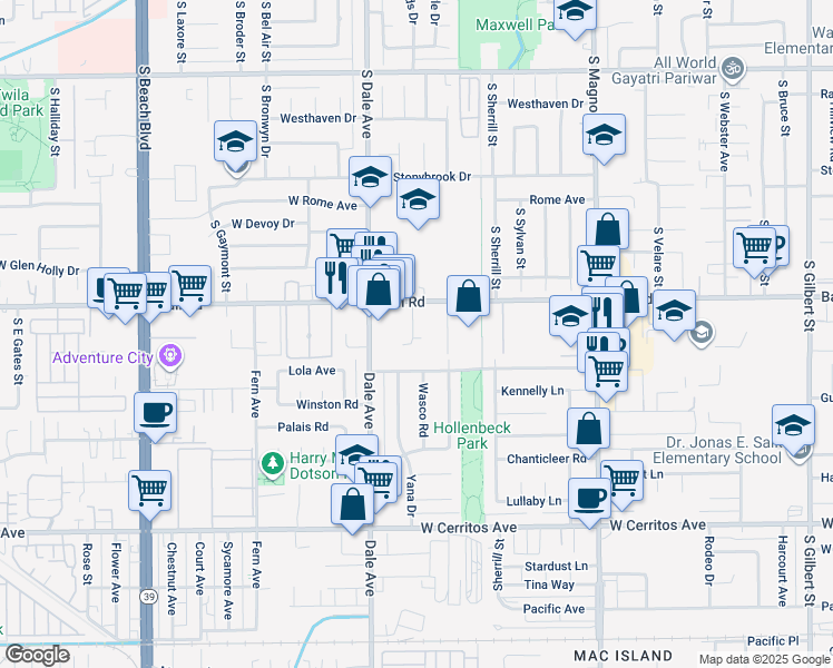 map of restaurants, bars, coffee shops, grocery stores, and more near 1230 Sharon Circle in Anaheim