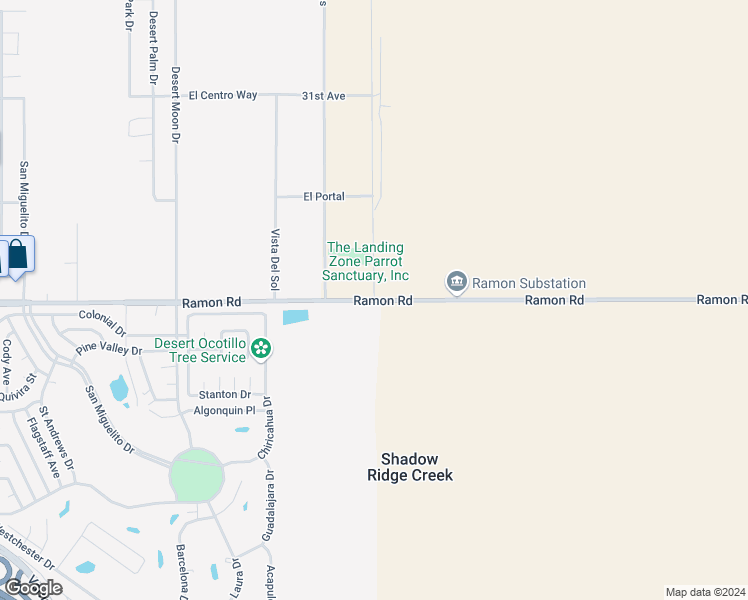 map of restaurants, bars, coffee shops, grocery stores, and more near Vista De Oro in Thousand Palms