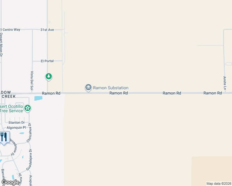 map of restaurants, bars, coffee shops, grocery stores, and more near Ramon Road in Thousand Palms