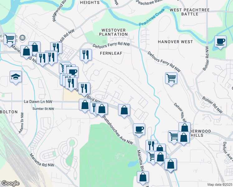 map of restaurants, bars, coffee shops, grocery stores, and more near 1149 Ansel Lane Northwest in Atlanta