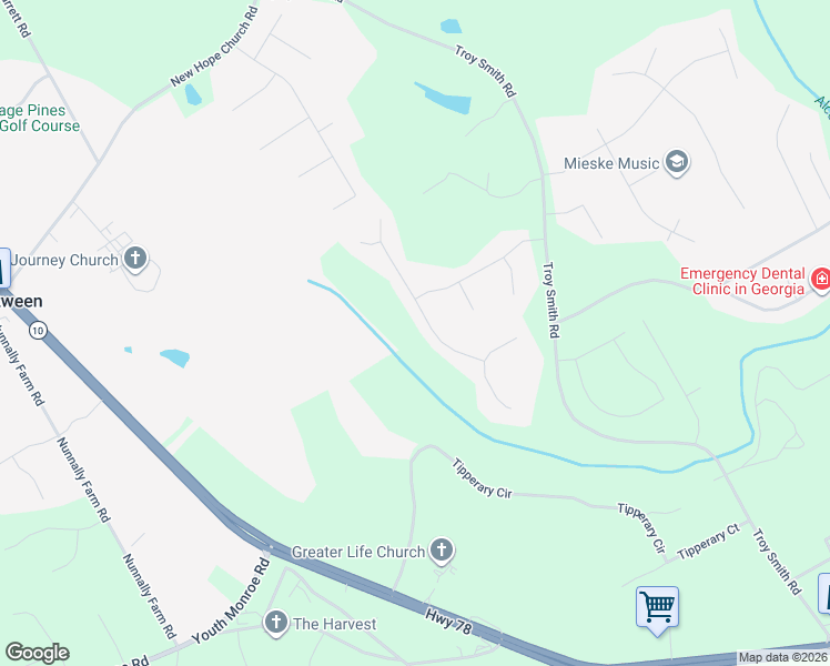 map of restaurants, bars, coffee shops, grocery stores, and more near 2756 Oakmont Way in Monroe
